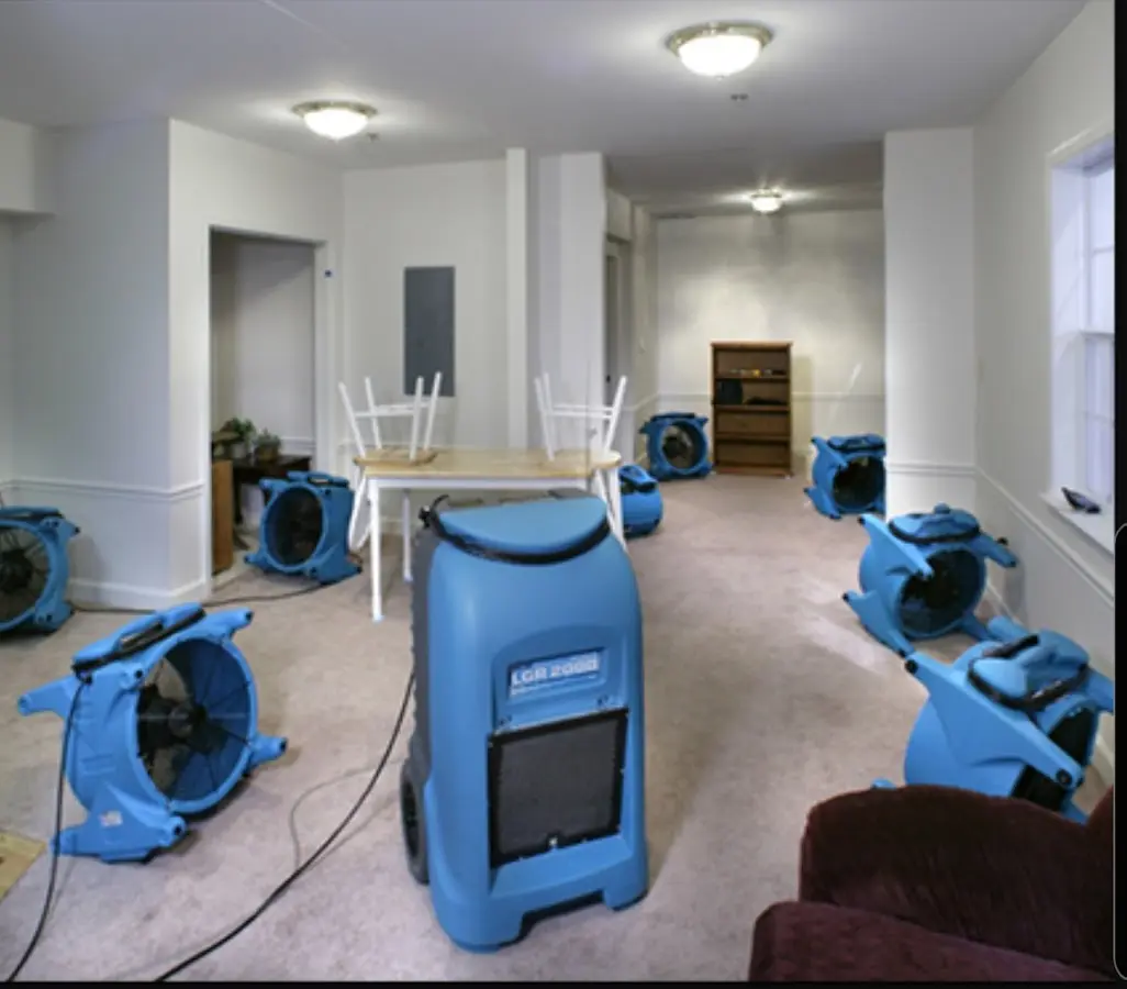 Air movers and dehumidifier setup for Water Extraction & Removal in Bucksport