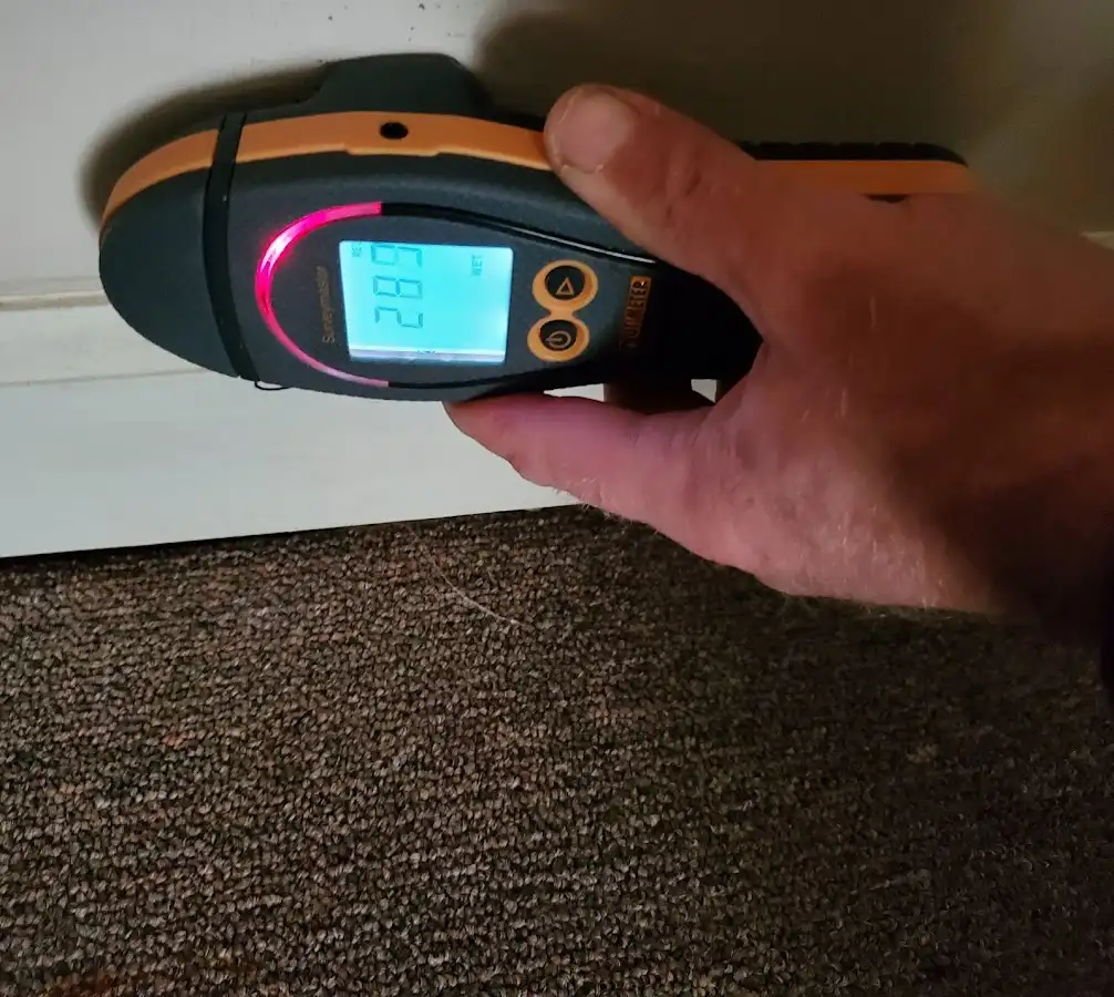 Moisture detection at baseboard during Burst Pipe Cleanup in Bucksport